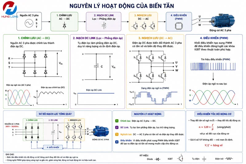 Sơ đồ tổng quan nguyên lý hoạt động của biến tần