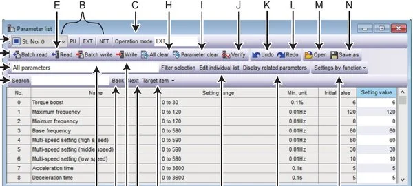 Danh sách tham số trong FR Configurator2