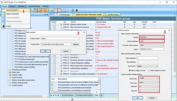 Tạo dự án và thêm biến tần GD20 trong INVT Studio