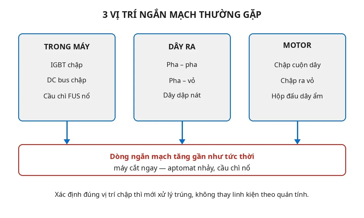 Sơ đồ 3 vị trí ngắn mạch ở biến tần